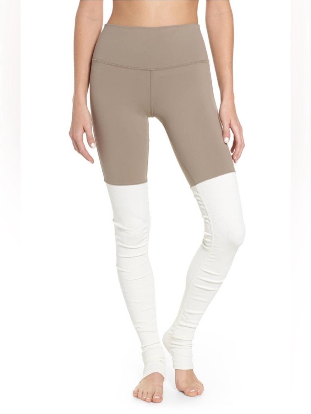 ALO Yoga Taupe and White Colorblock High-Waist Leggings